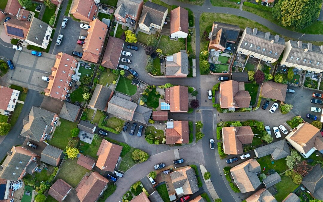 Aerial view of homes